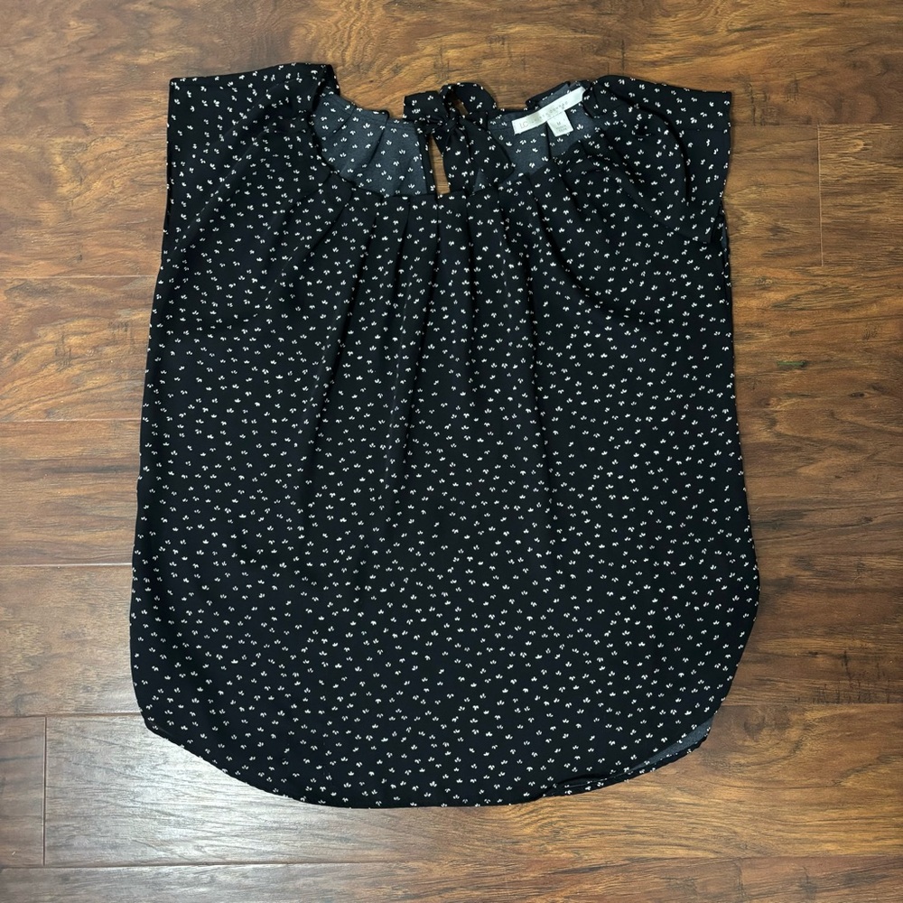 LC Lauren Conrad Black Blouse with White Floral Accents